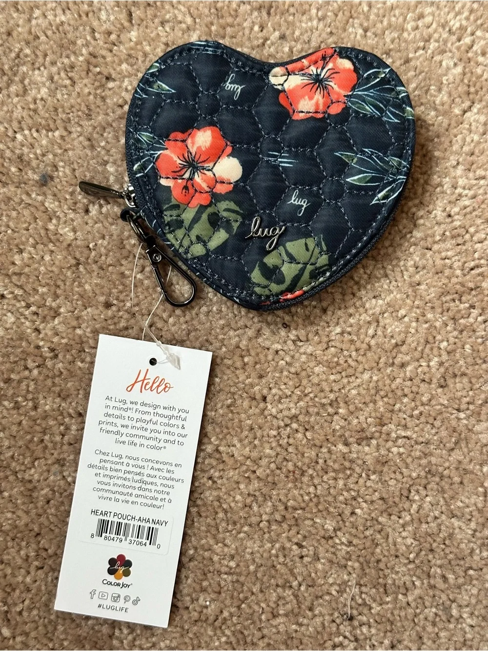 Lug Navy Heart Coin Pouch with Aloha Navy Print